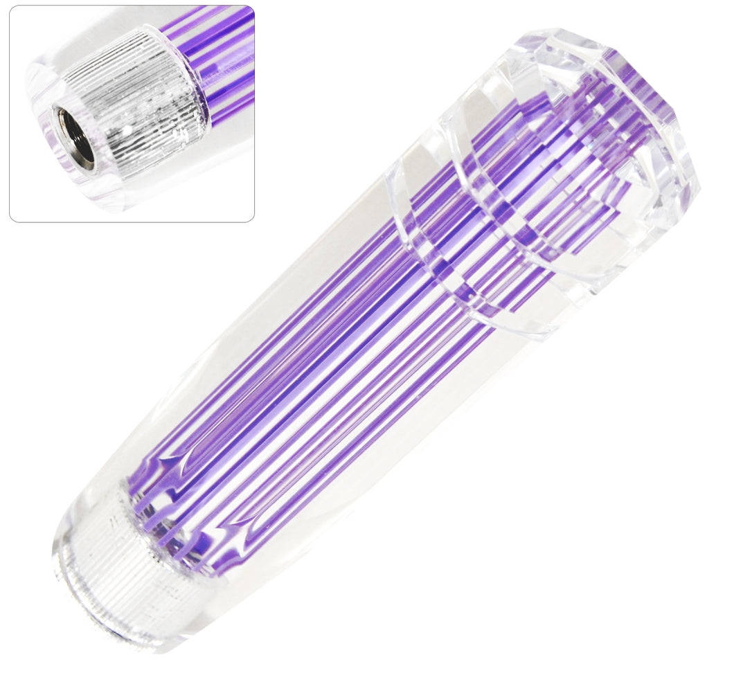 Universal M8 M10 M12 150MM Crystal Shift Knob Clear with Neon Purple Stripes