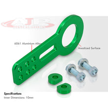 Load image into Gallery viewer, AJP Distributors Upgrade JDM Light Weight T6061 Billet Aluminum Front Bumper Chassis 10mm Tow Towing Hook Ring Kit Anodized Green For Universal Car Auto Trailer Track Drift Trailer
