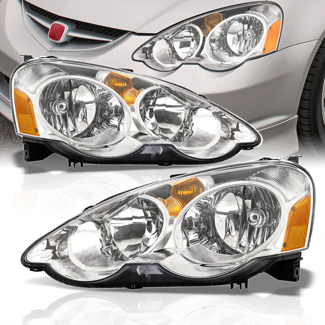 Acura RSX 2002-2004 Factory Style Headlights Chrome Housing Clear Len Amber Reflector