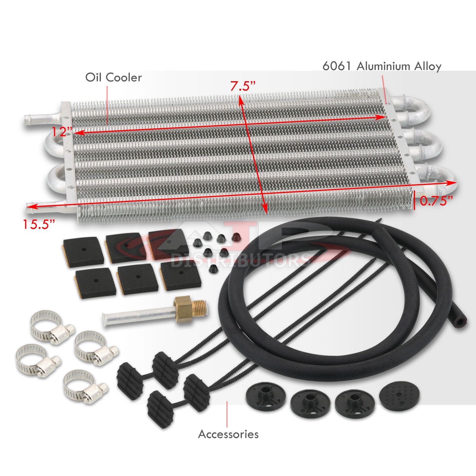 thumbnail image 2 of Epartsgogo Universal Aluminum Oil / Transmission / Power Steering Cooler Kit – 12 X 7.5 X 0.75 Core, 6-Row 2 of 5