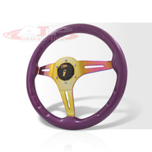 Load image into Gallery viewer, JDM Sport Universal 350mm Wood Grain Style Steel Steering Wheel Neo Chrome Center Purple Wood

