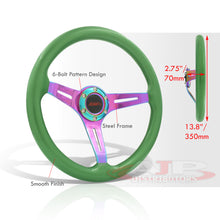 Load image into Gallery viewer, JDM Sport Universal 350mm Wood Grain Style Steel Steering Wheel Neo Chrome Center Green Wood
