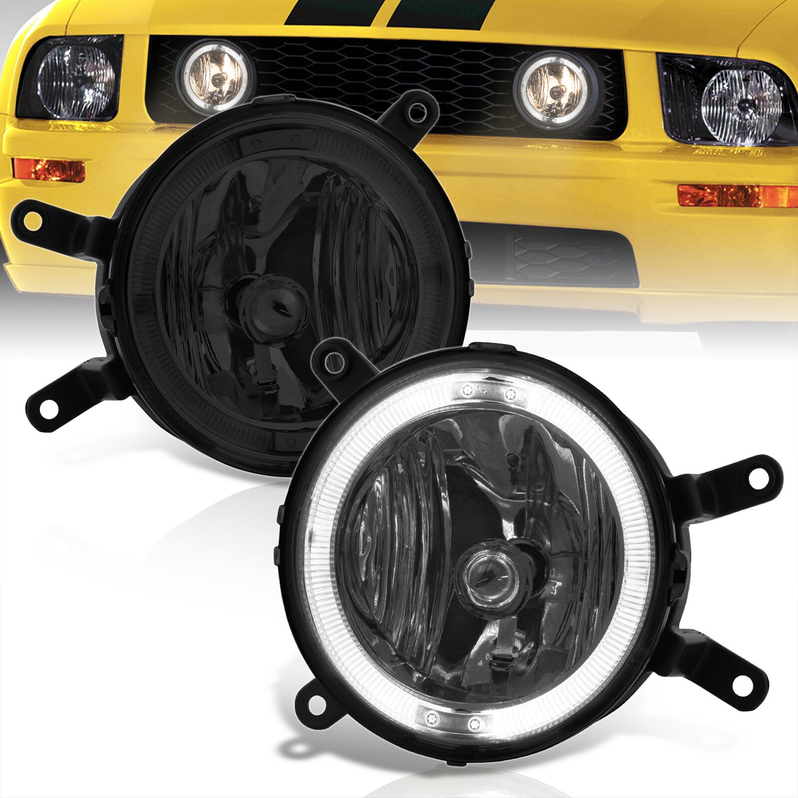 Ford Mustang 2005-2009 Front Halo Fog Lights Smoked Len (Includes