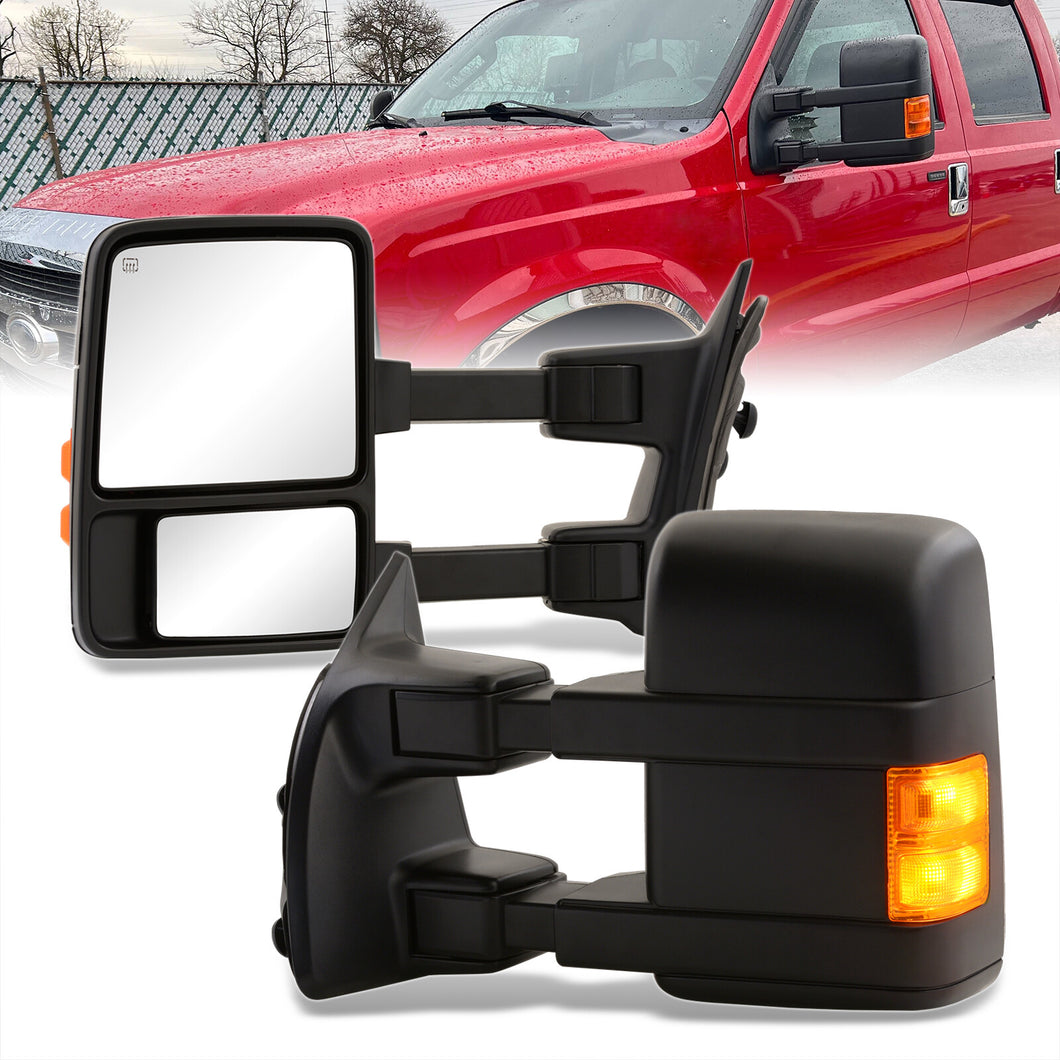 Ford F250 F350 F450 F550 1999-2016 / Excursion 2001-2005 Telescopic Extendable Heated Power Towing Mirrors Black