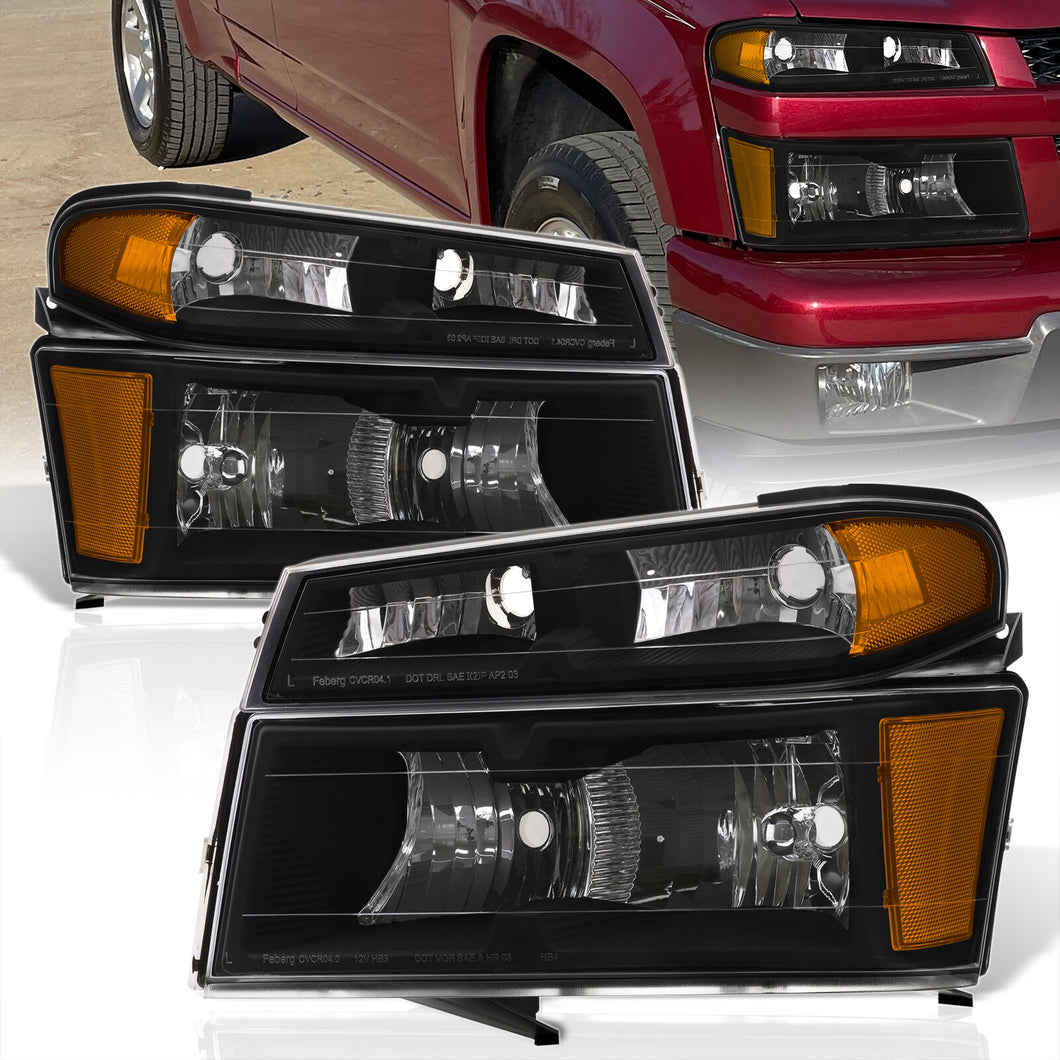 Chevrolet Colorado 2004-2012 Factory Style Headlights + Bumpers Black Housing Clear Len Amber Reflector