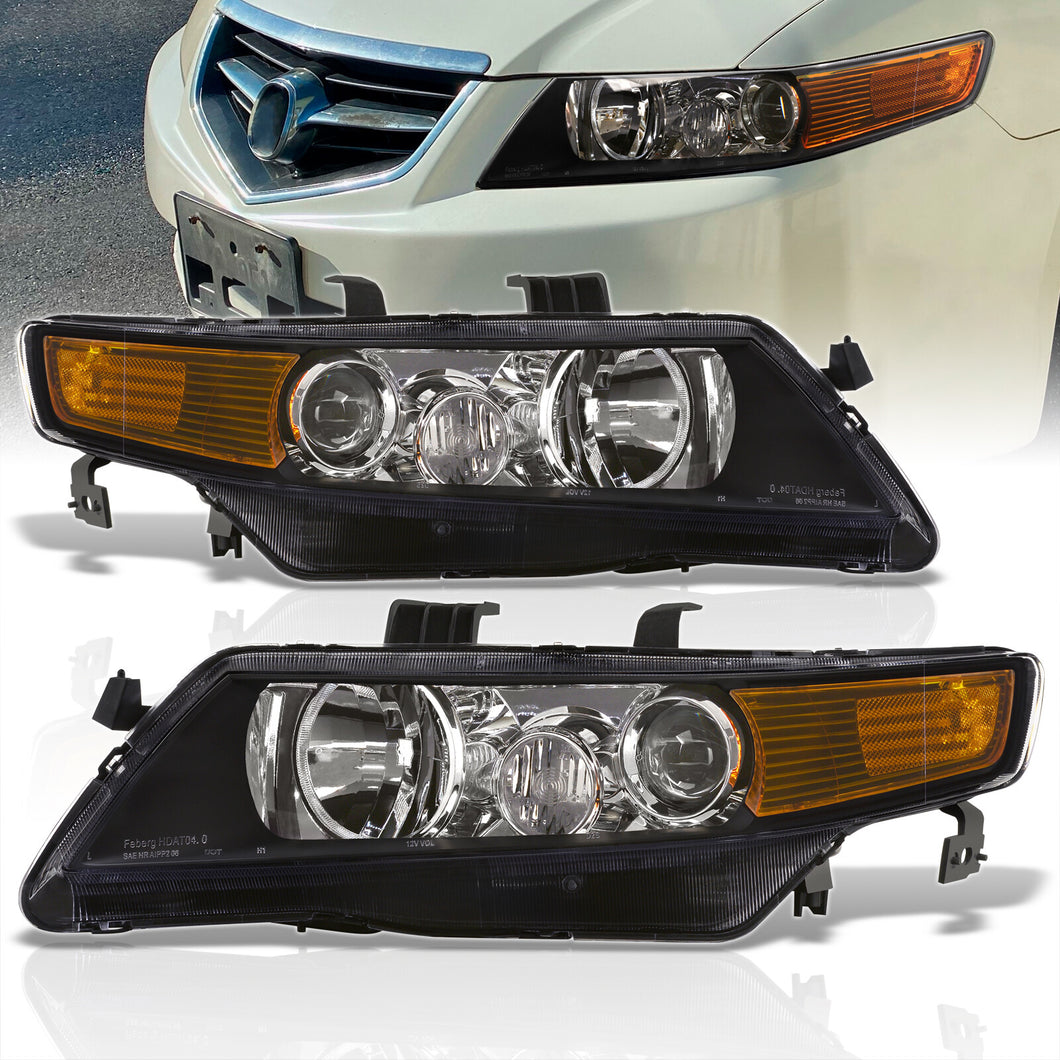 Acura TSX 2004-2008 Factory Style Headlights Black Housing Clear Len Amber Reflector