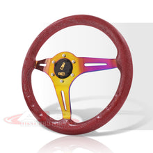 Load image into Gallery viewer, JDM Sport Universal 350mm Wood Grain Style Steel Steering Wheel Neo Chrome Center Metallic Red Wood
