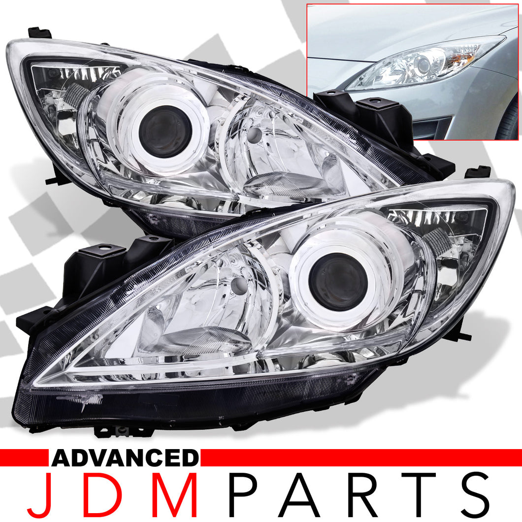 Mazda 3 2010-2013 Factory Style Projector Headlights Chrome Housing Clear Len Clear Reflector (Halogen Models Only)