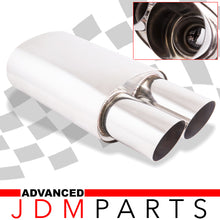 Load image into Gallery viewer, Universal 2.5&quot; Inlet / 3.5&quot; Dual Slant Tips DTM Style Stainless Steel Exhaust Muffler Chrome
