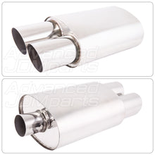 Load image into Gallery viewer, Universal 2.5&quot; Inlet / 3.5&quot; Dual Slant Tips DTM Style Stainless Steel Exhaust Muffler Chrome
