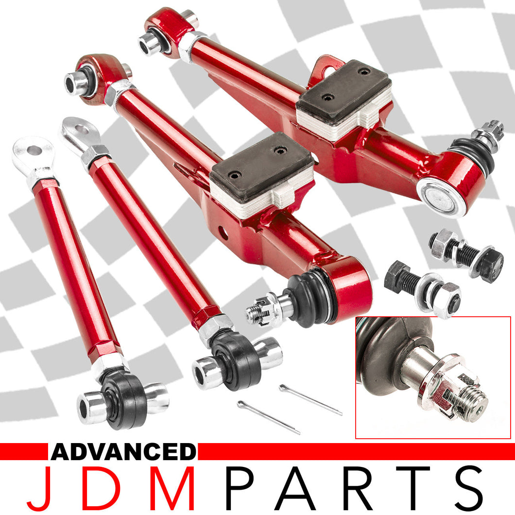 For Nissan 240SX 89-98 S13 S14 Red Front Lower Control Arm Kit + Tension Rod