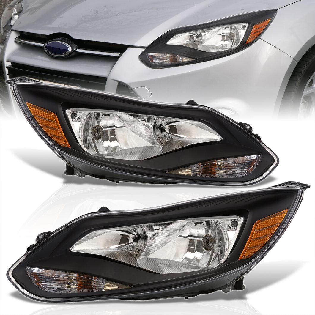 Ford Focus 2012-2014 Factory Style Headlights Black Housing Clear Len Amber Reflector