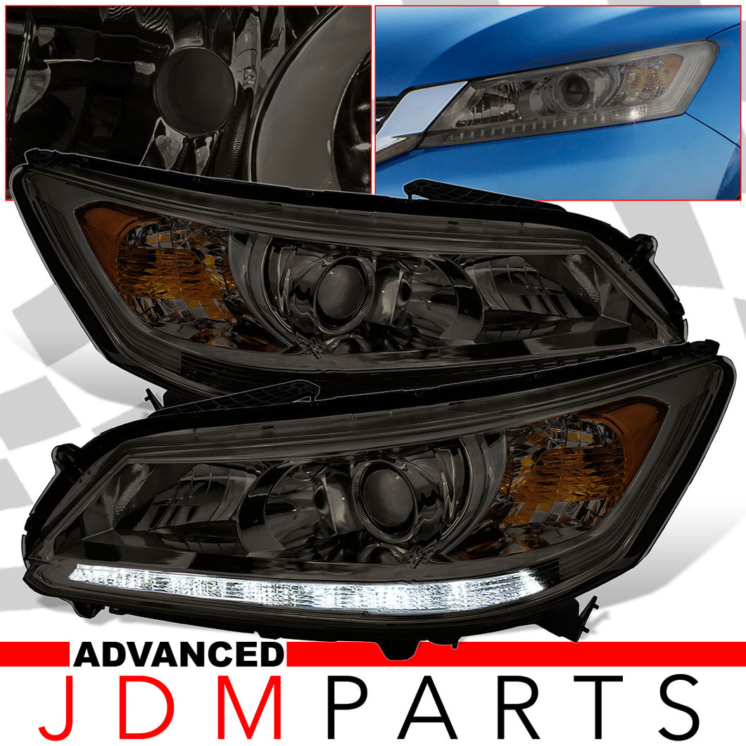 Honda Accord 2013-2015 Factory Style DRL Projector Headlights Chrome Housing Smoke Len Amber Reflector (Halogen Models Only)