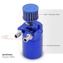 Load image into Gallery viewer, Universal 200ML Cylinder Oil Catch Can Tank 5&quot;x3.25&quot;x3.25&quot; with Breather Filter &amp; Dipstick Blue
