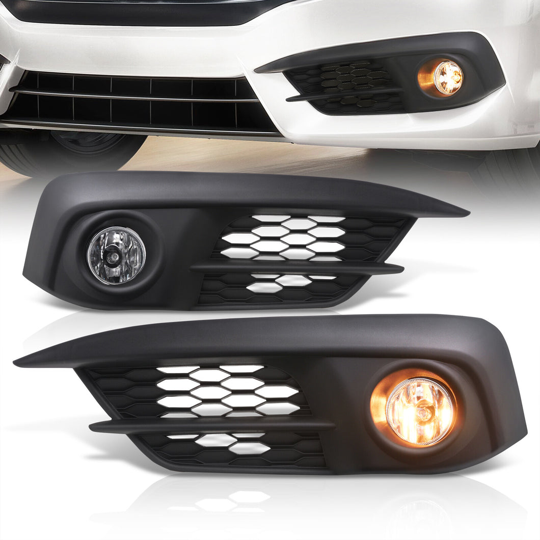 Honda Civic (Excluding Sport, SI, & Type-R Models) 2016-2018 Front Fog Lights Clear Len (Includes Switch & Wiring Harness)