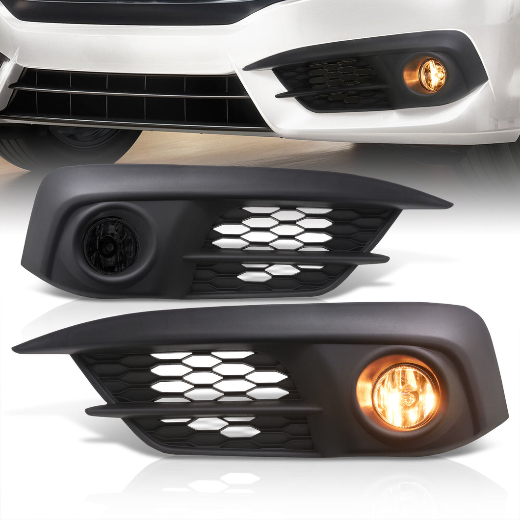 Honda Civic (Excluding Sport, SI, & Type-R Models) 2016-2018 Front Fog Lights Smoked Len (Includes Switch & Wiring Harness)