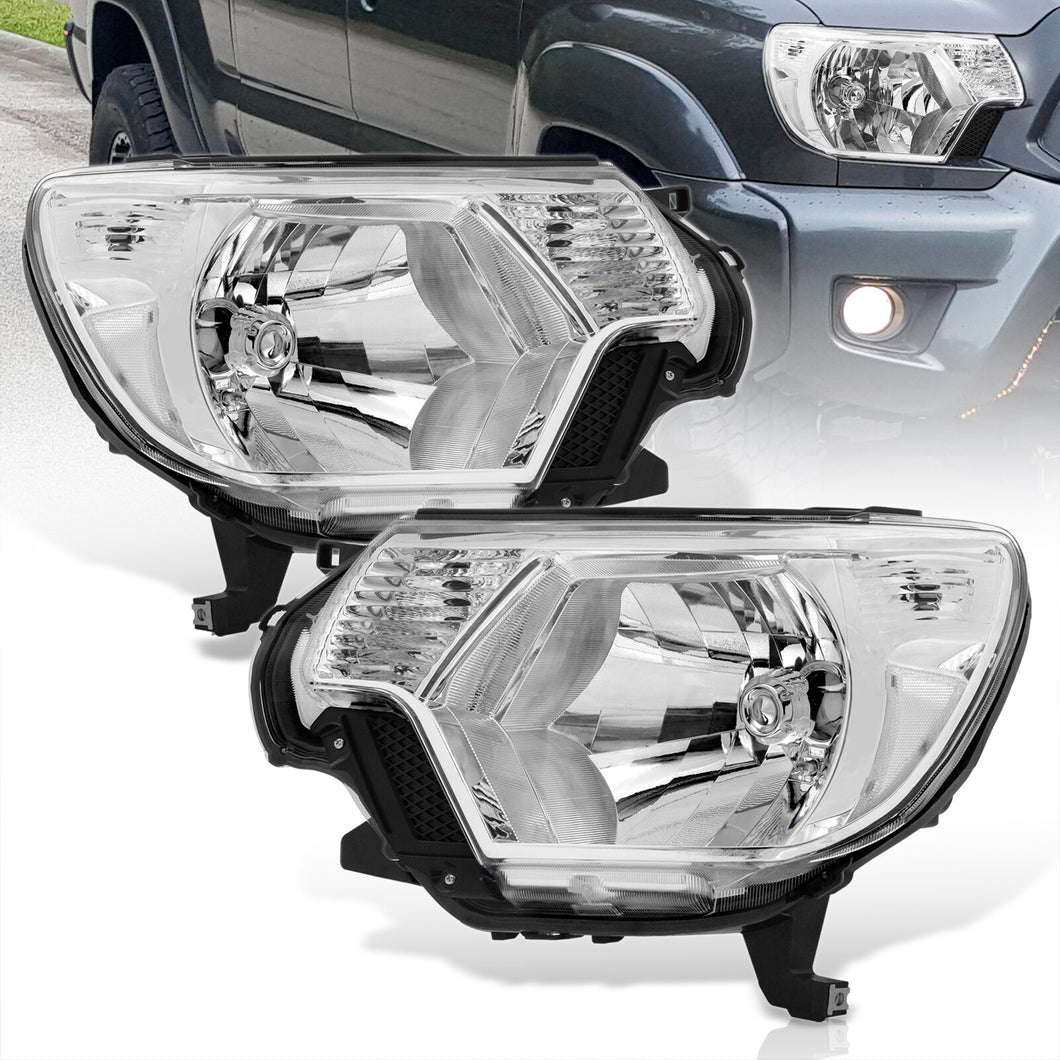 Toyota Tacoma 2012-2015 Factory Style Headlights Chrome Housing Clear Len Clear Reflector