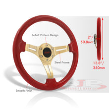 Load image into Gallery viewer, JDM Sport Universal 350mm Heavy Duty Steel Steering Wheel Gold Center Metallic Red
