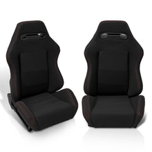 Load image into Gallery viewer, Universal Type-R Style Reclinable Racing Seats + Sliders Black Cloth with Red Stitching
