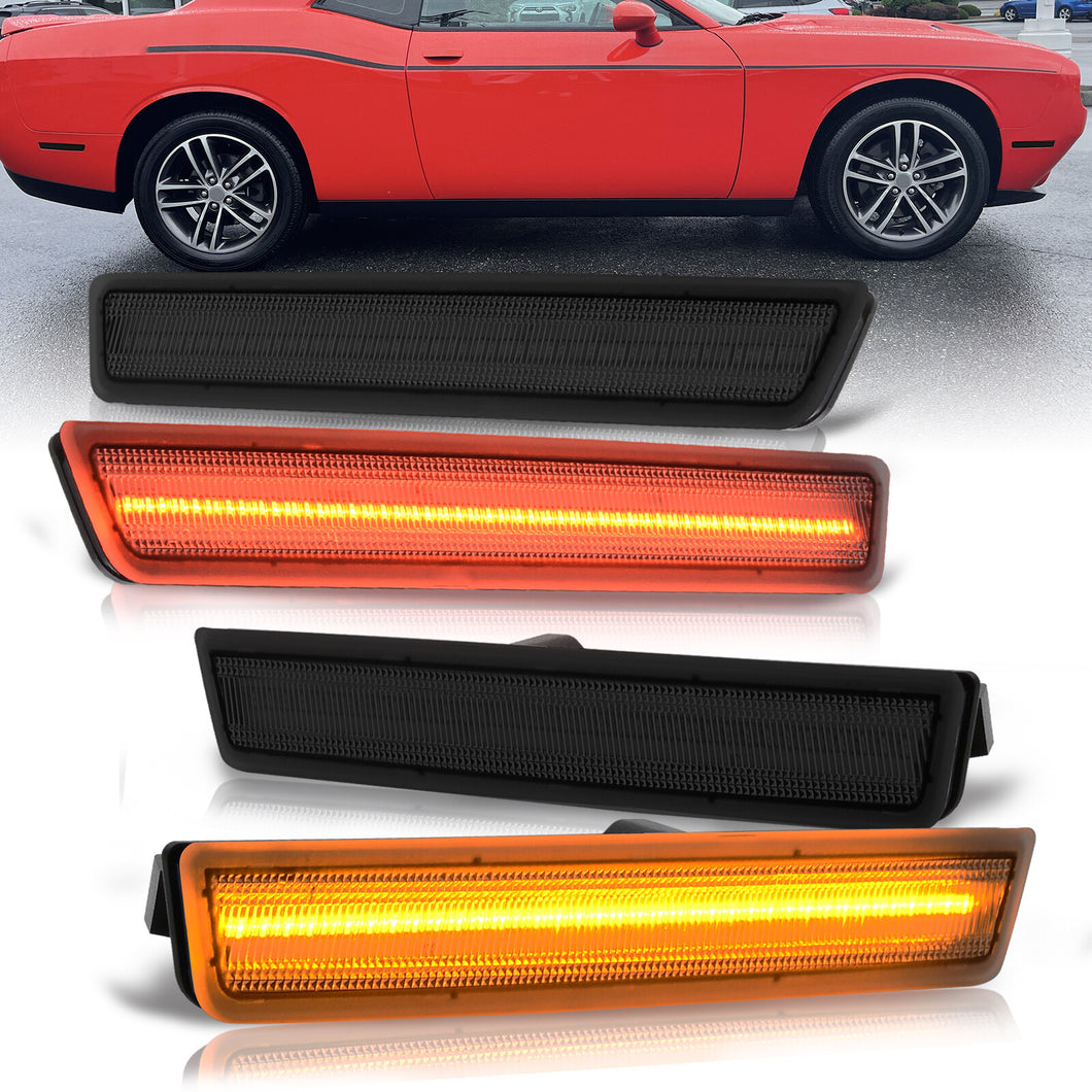 Dodge Challenger 2015-2022 4 Piece Front Amber & Rear Red LED Side Marker Lights Smoke Len