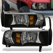 Load image into Gallery viewer, Dodge Ram 1500 2500 3500 1994-2001 1 Piece Headlights Black Housing Clear Len Amber Reflector ( Except sports package models )
