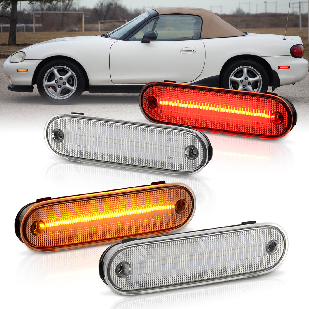 Mazda Miata MX-5 1990-2005 4 Piece Front Amber & Rear Red LED Side Marker Lights Clear Len