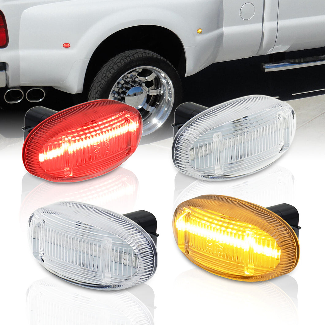 Ford F250 F350 F450 F550 Super Duty Dually 2011-2022 4 Piece Front Amber & Rear Red LED Fender Side Marker Lights Clear Len