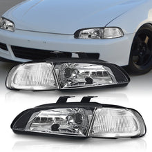 Load image into Gallery viewer, Honda Civic Coupe / Hatchback 1992-1995 1 Piece Style Headlights + Corners Black Housing Clear Len Clear Reflector
