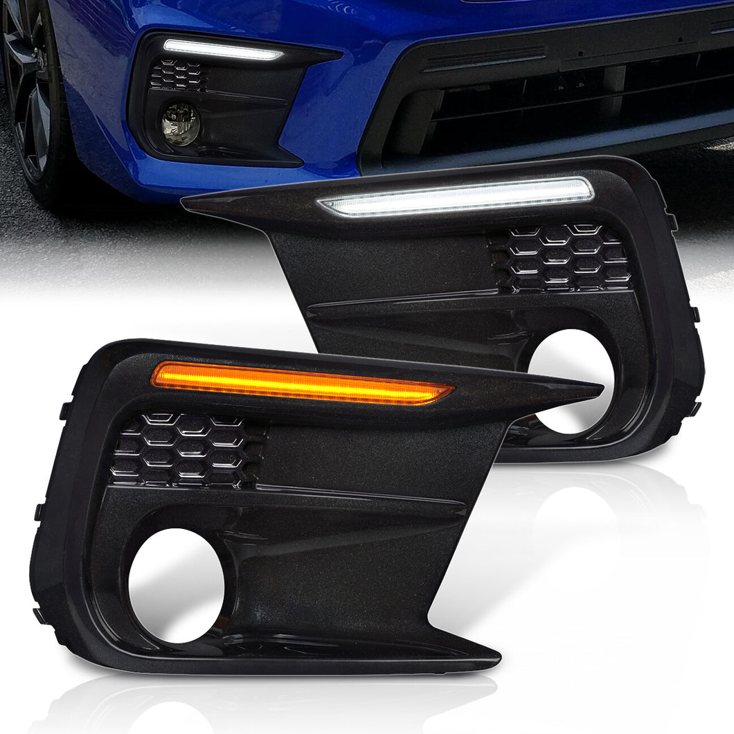 Subaru WRX Limited 2018-2021 Front 2-in-1 Function Sequential LED DRL Bar (Running/Signal) Fog Light Bezels Glossy Black (S4 Style)