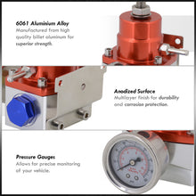 Load image into Gallery viewer, Universal Red/Blue Adjustable Fuel Pressure Regulator Gauge Kit &amp; An6 Fitting Ends
