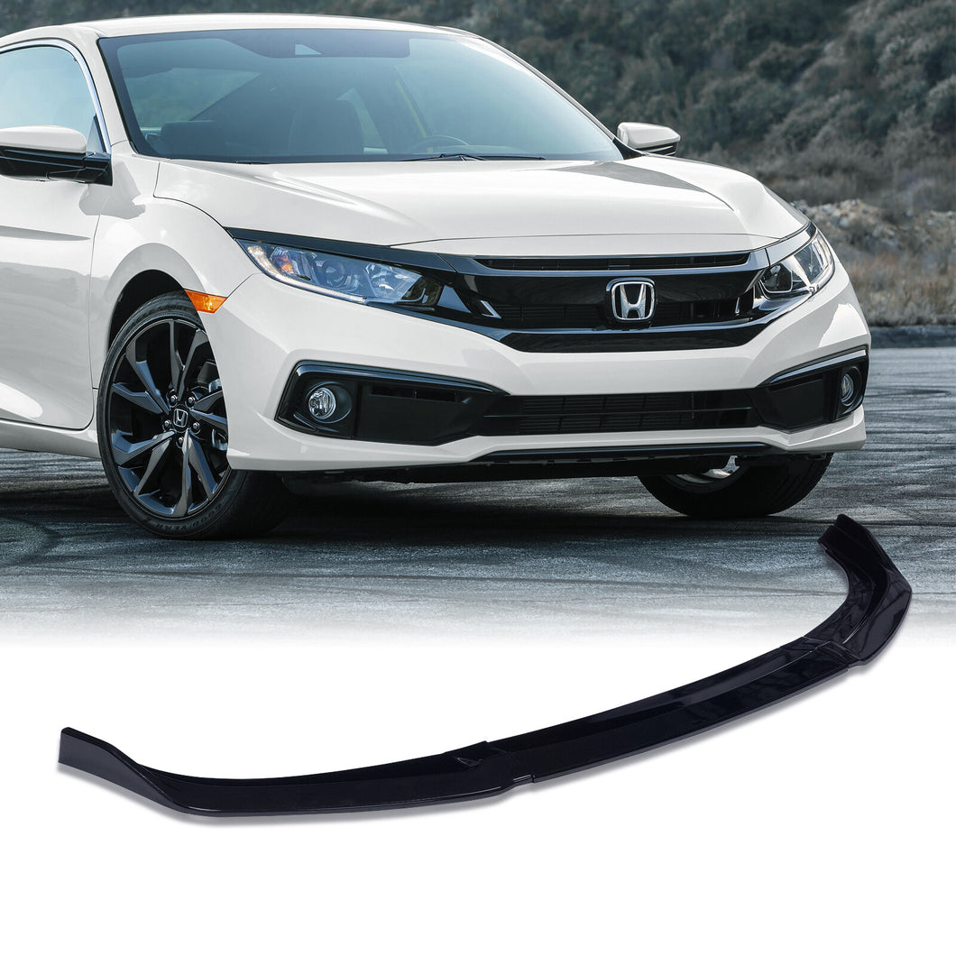 Honda Civic 2016-2018 3-Piece Style Front Bumper Lip Gloss Black (Will Not Fit Hatchback, Si, & Type-R Models)