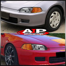 Load image into Gallery viewer, Honda Civic Coupe / Hatchback 1992-1995 1 Piece Style Headlights + Corners Black Housing Clear Len Amber Reflector
