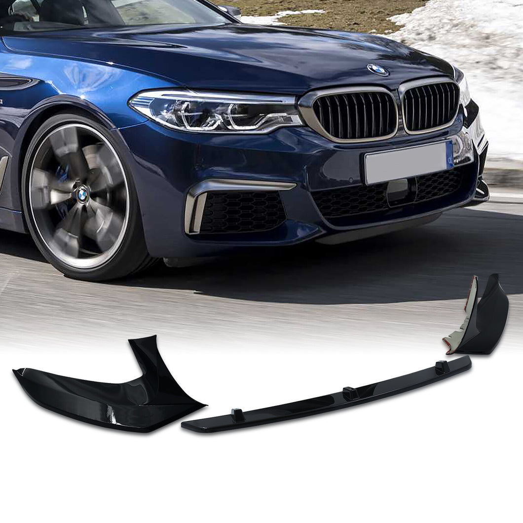 BMW 5 Series G30 2017-2020 3-Piece Style Front Bumper Lip Gloss Black