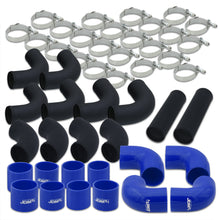 Load image into Gallery viewer, 3&quot; Universal (12 Piece) Black Aluminum Piping Kit with 24 T-Bolt Clamps + Silicone Blue Couplers
