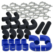 Load image into Gallery viewer, 2.5&quot; Universal (12 Piece) Black Aluminum Piping Kit with 24 T-Bolt Clamps + Silicone Blue Couplers

