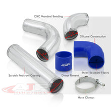 Load image into Gallery viewer, 2.5&quot; Universal (12 Piece) Chrome Aluminum Piping Kit with 24 T-Bolt Clamps + Silicone Blue Couplers
