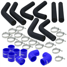 Load image into Gallery viewer, 2.5&quot; Universal (8 Piece) Black Aluminum Piping Kit with 16 T-Bolt Clamps + Silicone Blue Couplers
