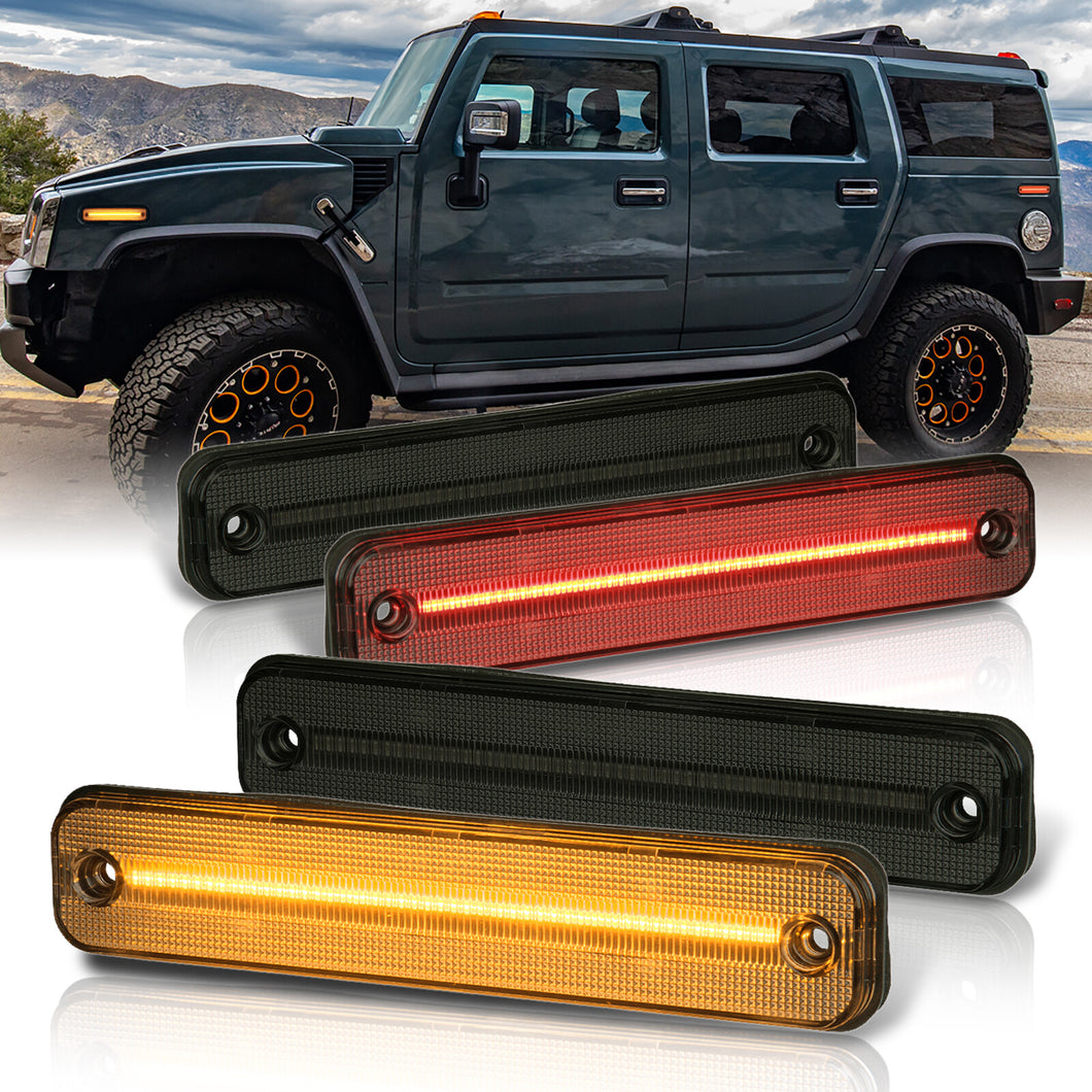 Hummer H2 2003-2009 4 Piece Front Amber & Rear Red LED Side Marker Lights Smoke Len