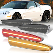 Load image into Gallery viewer, Chevrolet Corvette C6 2005-2013 4 Piece Front Amber &amp; Rear Red LED Side Marker Lights Clear Len
