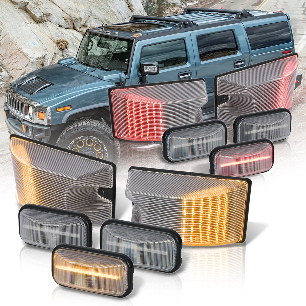 Hummer H2 2003-2009 / H2 SUT 2005-2009 10 Piece Front Amber LED & Rear Red LED Cab Roof Lights Clear Lens