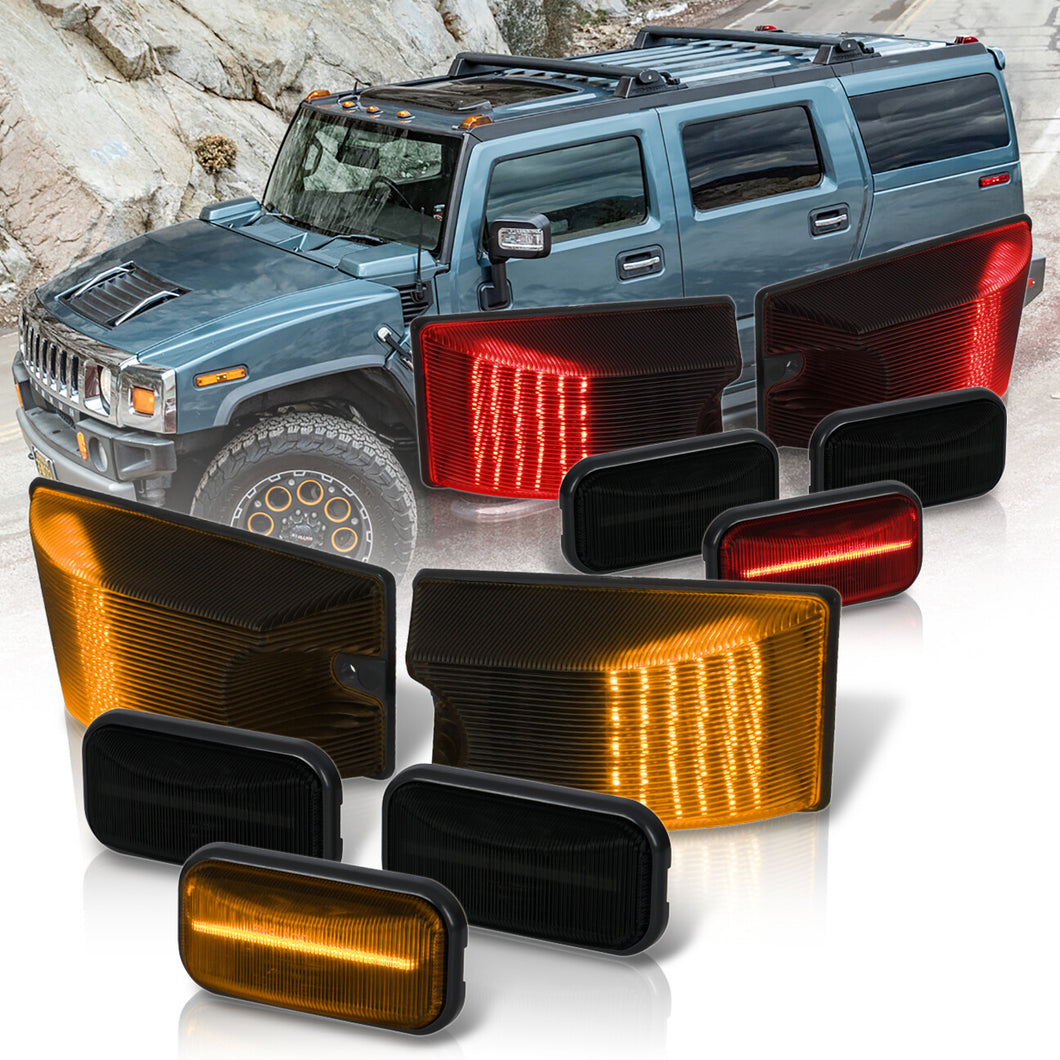 Hummer H2 2003-2009 / H2 SUT 2005-2009 10 Piece Front Amber LED & Rear Red LED Cab Roof Lights Smoked Lens