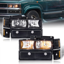 Load image into Gallery viewer, Chevrolet C/K 1500 2500 3500 1994-1998 Factory Style Headlights + Bumper + Corner Lights Black Housing Clear Len Amber Reflector
