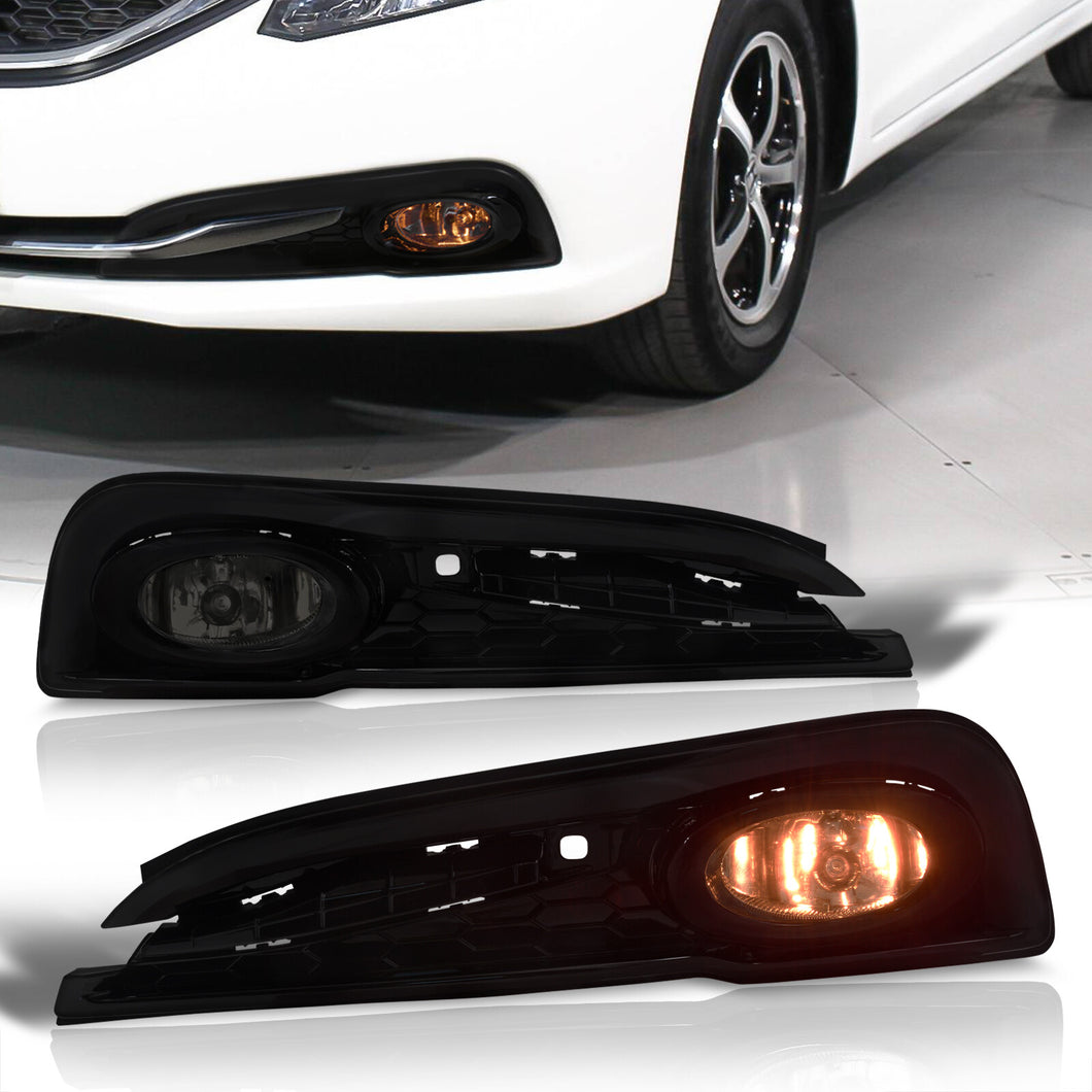 Honda Civic Sedan (Not Compatible for Coupe, Hybrid, & SI Models) 2013-2015 Front Fog Lights Smoked Len (Includes Switch & Wiring Harness)