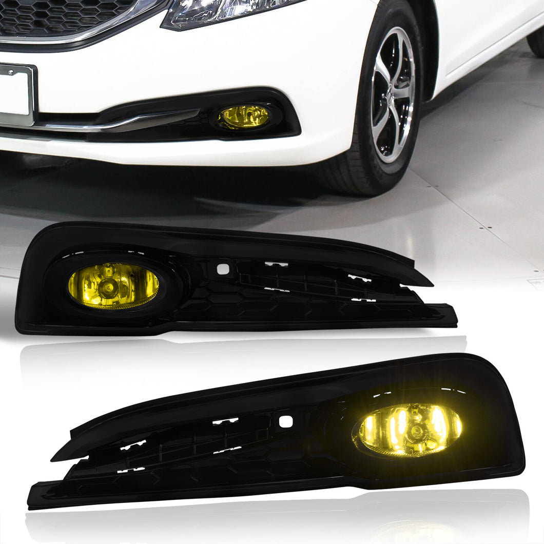 Honda Civic Sedan (Not Compatible for Coupe, Hybrid, & SI Models) 2013-2015 Front Fog Lights Yellow Len (Includes Switch & Wiring Harness)