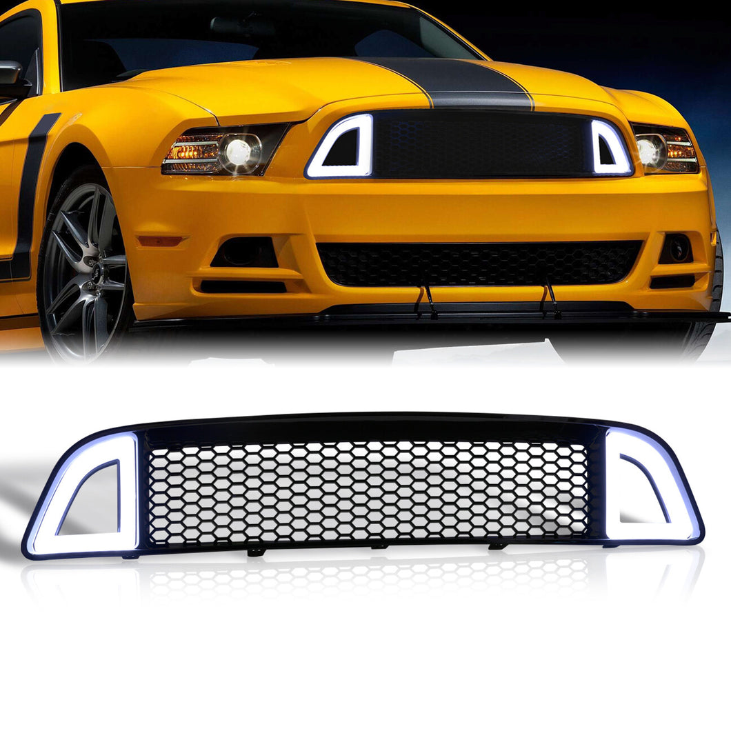 For 2013-2014 Ford Mustang S197-II Facelifted (Will Not Fit Shelby Models) Front Upper Honeycomb Mesh Grille with Sequential LED DRL Accent Vent Lights