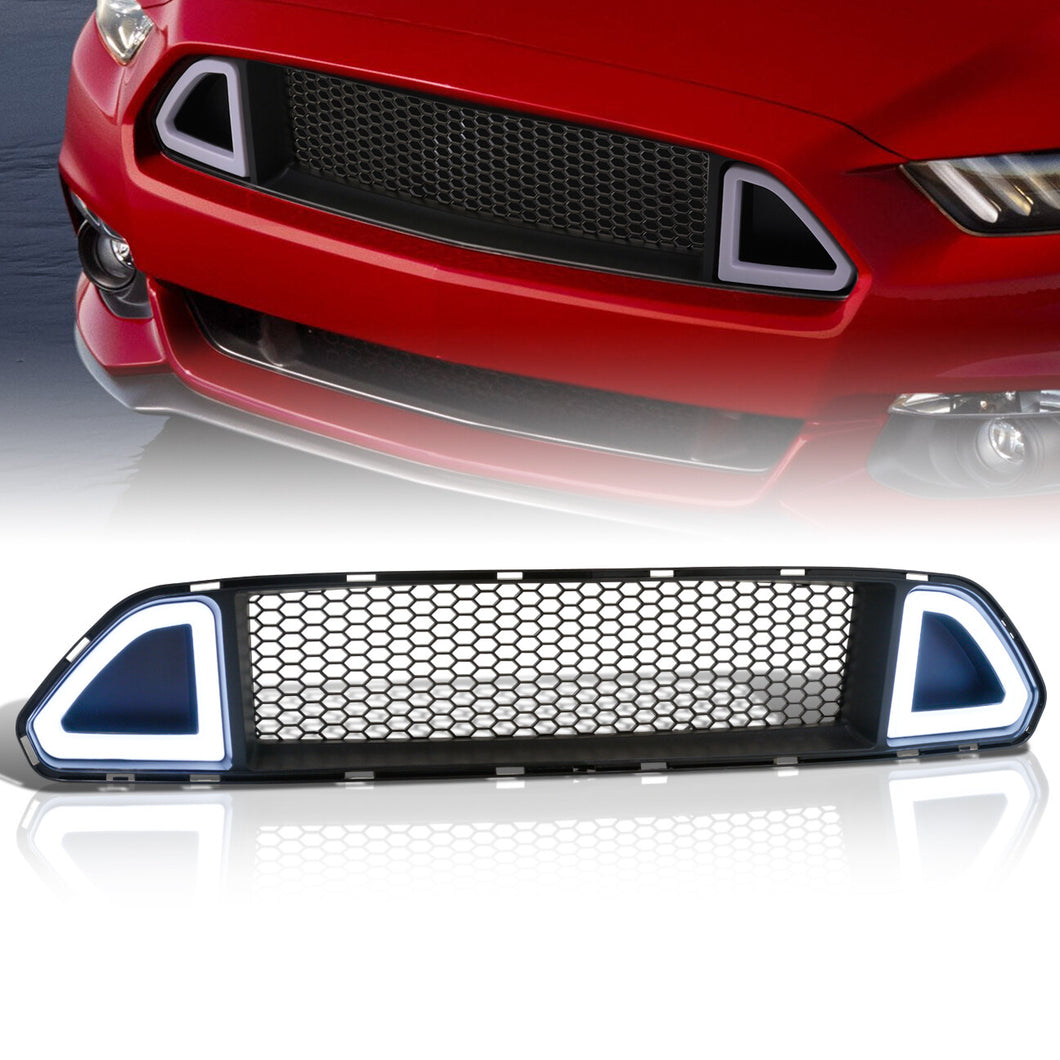 For 2015-2017 Ford Mustang S550 Front Upper Honeycomb Mesh Grille with LED DRL Accent Vent Lights