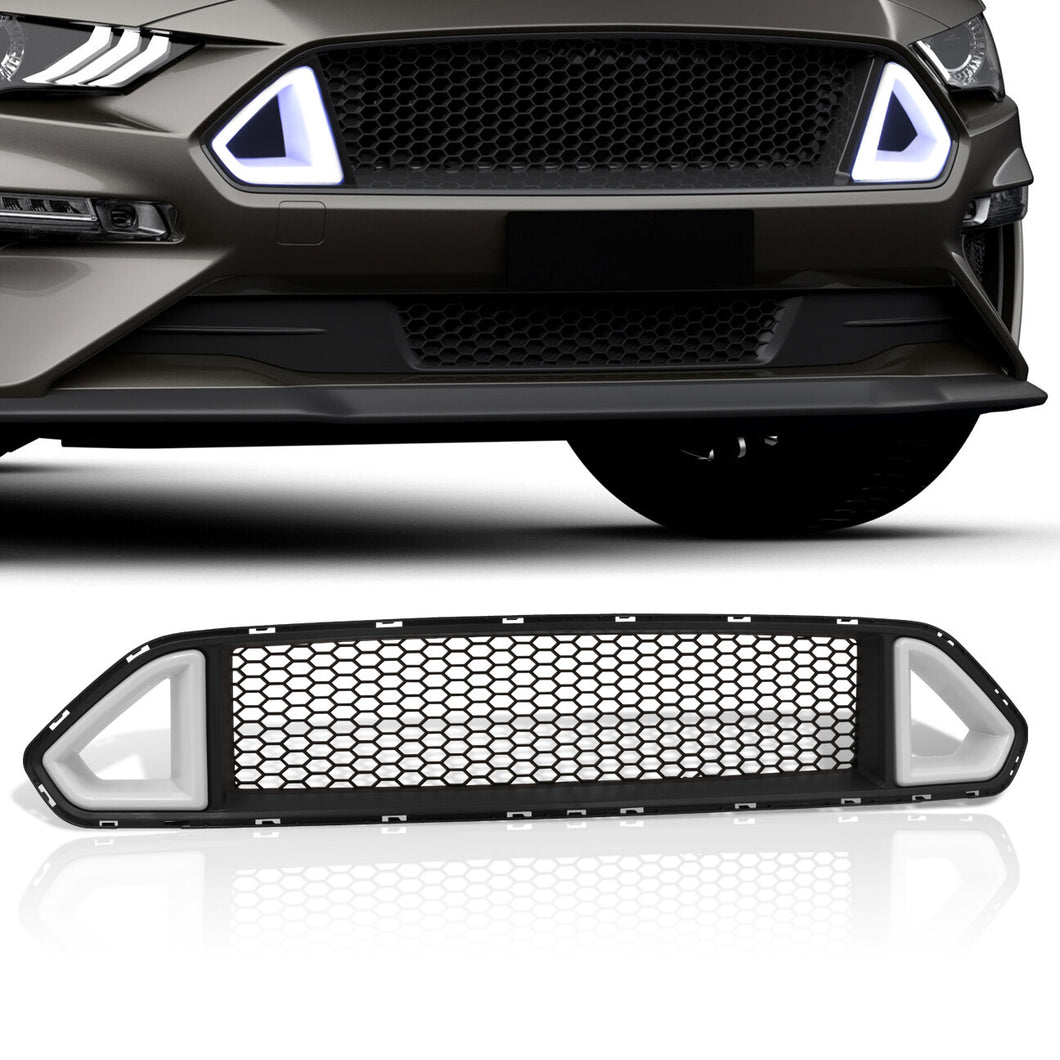 For 2018-2020 Ford Mustang S550 Front Upper Honeycomb Mesh Grille with LED DRL Accent Vent Lights