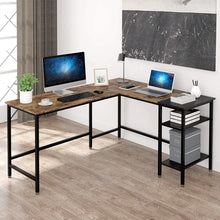 Load image into Gallery viewer, Industrial L-Shaped Corner Desk with Shelves Computer Gaming PC Laptop Home Office Study Workstation Organizer Table Top Wood &amp; Metal Frame - 59&quot; L

