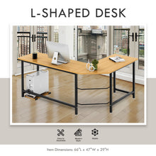 Load image into Gallery viewer, Industrial L-Shaped Corner Desk with CPU Stand Computer Gaming PC Laptop Home Office Study Workstation Organizer Table Top Wood &amp; Metal Frame - 66&quot; L
