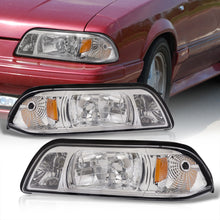 Load image into Gallery viewer, Ford Mustang 1987-1993 1 Piece Style Headlights + Corners Chrome Housing Clear Len Amber Reflector
